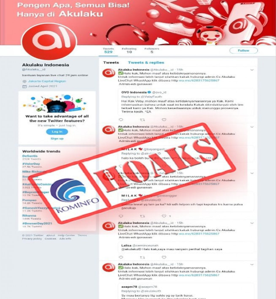 [HOAKS] Akun Twitter Mengatasnamakan Akulaku